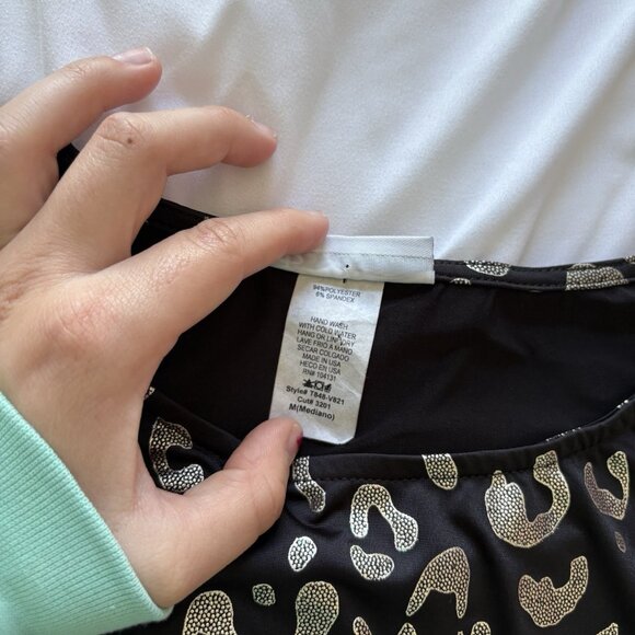 Vintage 90s Black Gold Leopard Blouse 3/4 Sleeve Womens Size Medium Flowy Long - Picture 4 of 7